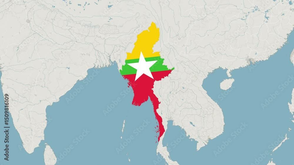 Myanmar Country Map with National Flag Colors