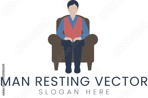 Relaxed Man Sitting Armchair Vector Graphic red   