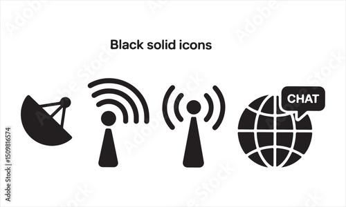 Wireless Communication Icons – Black Solid Vector Set