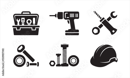 Construction Tools and Equipment Icons Vector Set