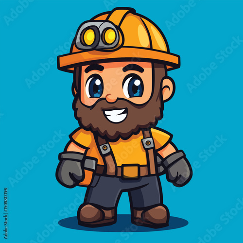 Cheerful Cartoon Miner with Headlamp and Smiling Face Ready for Adventure