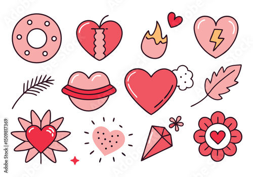 Cute Hand-Drawn Heart Illustrations Valentine's Day Graphics, Stickers, and Design Elements