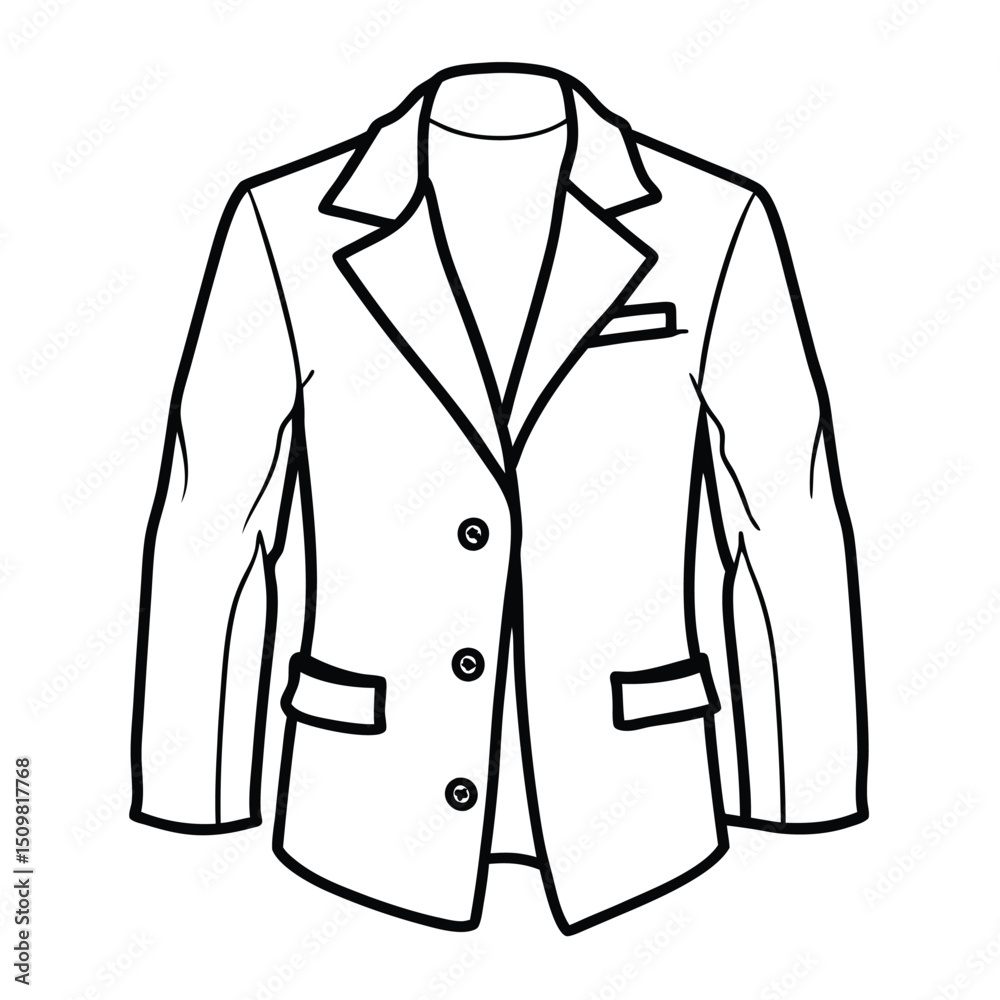 Hand drawn jacket outline on white background. Clothing costumes, Education and school kids coloring page Hand drawn jacket outline on white background. Clothing costumes, Education and school kids coloring page