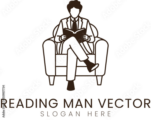 Relaxed Man Reading Book in Armchair art home calm