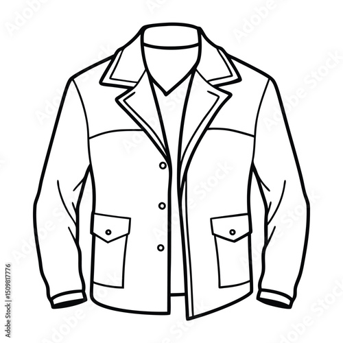 Hand drawn jacket outline on white background. Clothing costumes, Education and school kids coloring page