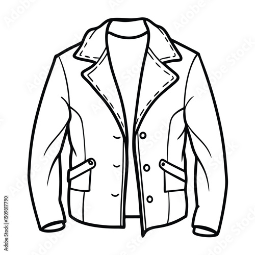 Hand drawn jacket outline on white background. Clothing costumes, Education and school kids coloring page