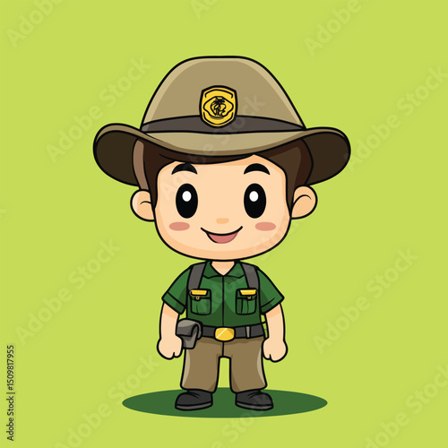 Cheerful Cartoon Park Ranger in Uniform