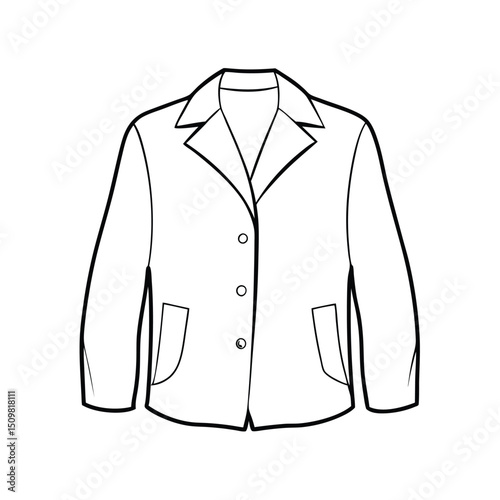Hand drawn jacket outline on white background. Clothing costumes, Education and school kids coloring page