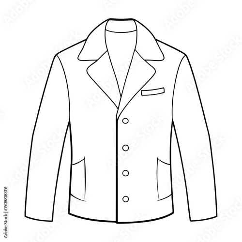 Hand drawn jacket outline on white background. Clothing costumes, Education and school kids coloring page