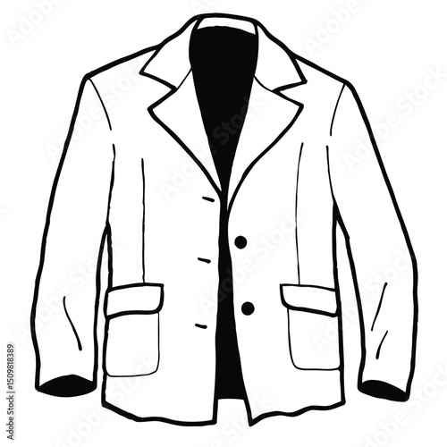 Hand drawn jacket outline on white background. Clothing costumes, Education and school kids coloring page