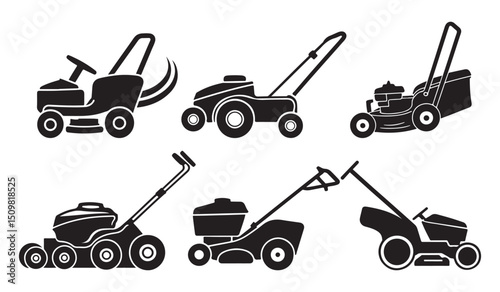 Silhouette Icons of Lawn Mowers