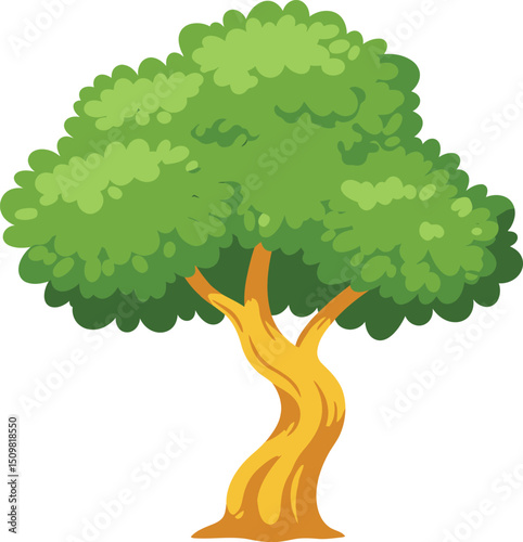 detailed digital art illustration of a twisted oak tree with knobby branches, dense green foliage, vibrant orange bark, highly detailed, intricate, photorealistic, cinematic lighting, 8k resolution
