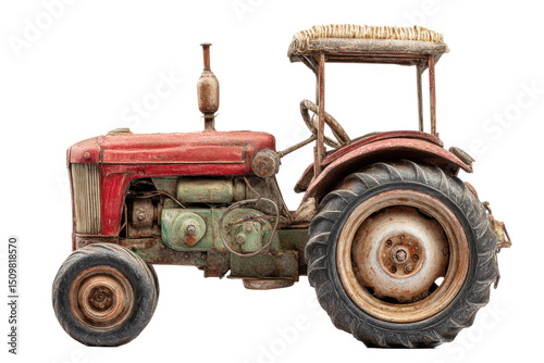 PNG Vintage red tractor with rustic design and large tires on black background