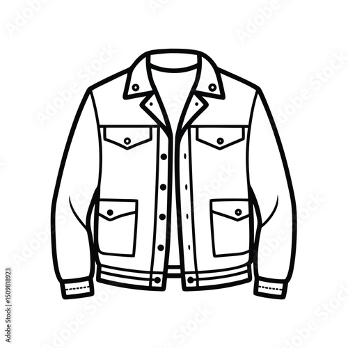 Hand drawn jacket outline on white background. Clothing costumes, Education and school kids coloring page