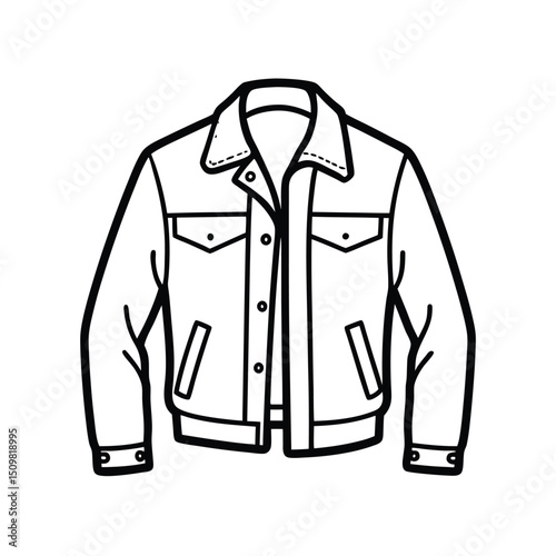 Hand drawn jacket outline on white background. Clothing costumes, Education and school kids coloring page
