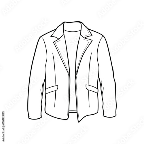 Hand drawn jacket outline on white background. Clothing costumes, Education and school kids coloring page