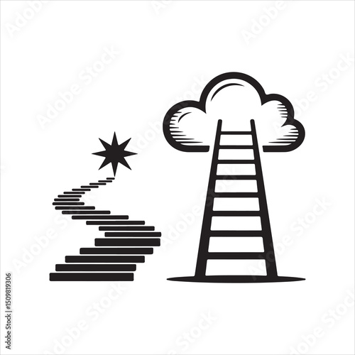 Stairway and Ladder to Success Icons – Visionary and Inspirational Concept Art