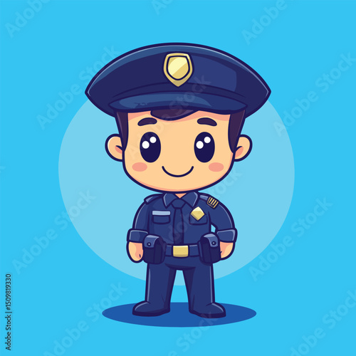 Cheerful Cartoon Police Officer in Uniform (2)