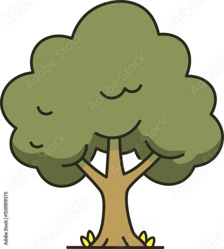 a detailed illustration of a happy smiling tree, anthropomorphic tree, whimsical cartoon tree, digital art, 4k resolution
