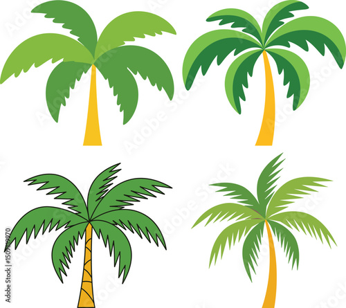 palm trees, tropical foliage, greenery, botanical illustration, vibrant colors, lush vegetation, detailed flora, nature, summer paradise, exotic landscape
