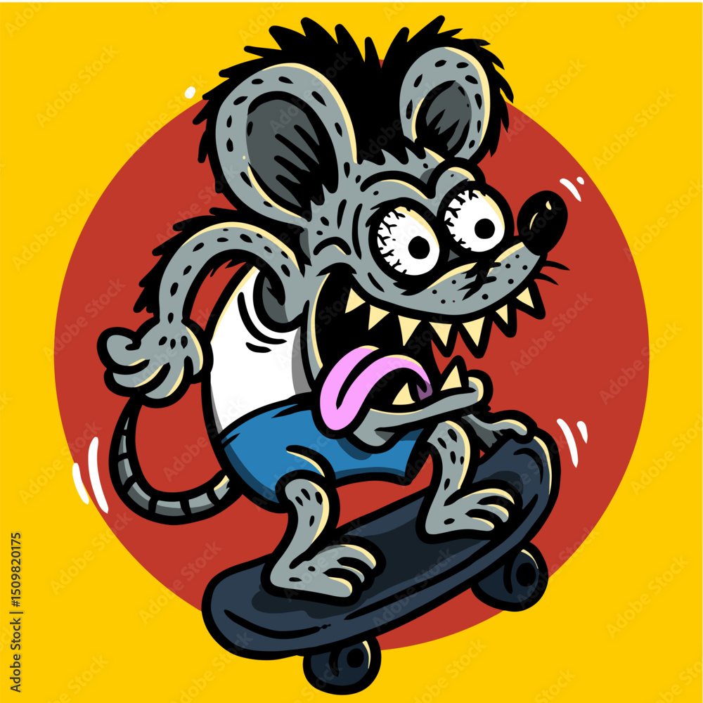 Obraz premium mad rat monster skate skateboard vans illustrator crazy cartoon tongue