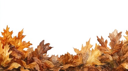 Watercolor autumn leaves border design for fall