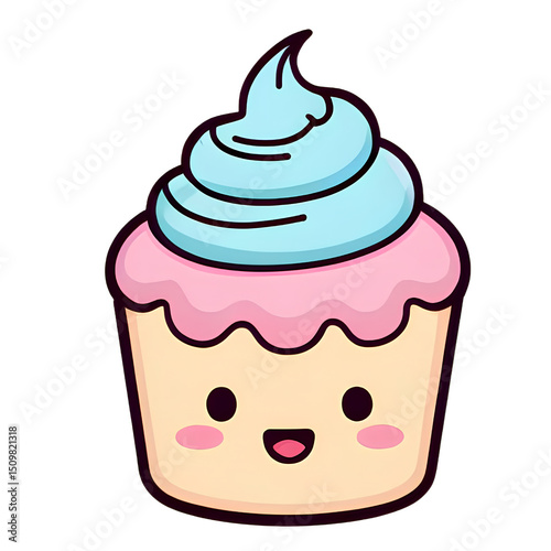 Pink cherry cupcake vector illustration