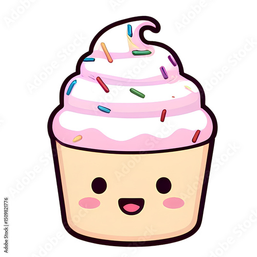 Pink cherry cupcake vector illustration