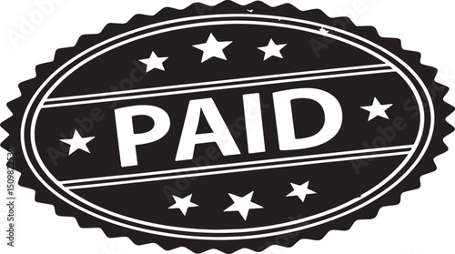 Paid Stamp Seal of Approval: A black oval seal stamped with the bold word "PAID" and embedded star details showcases the official confirmation of payment