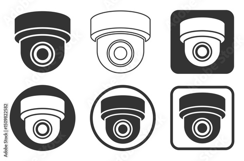CCTV security camera icon set. Security cameras in use symbol collection. Fixed CCTV camera logo sign. Vector illustration image. Isolated on white background.	