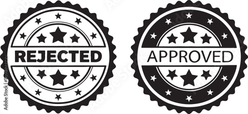 Approval & Rejection Badges: A pair of contrasting circular badges, one displaying "APPROVED" and the other "REJECTED", designed to highlight choices.