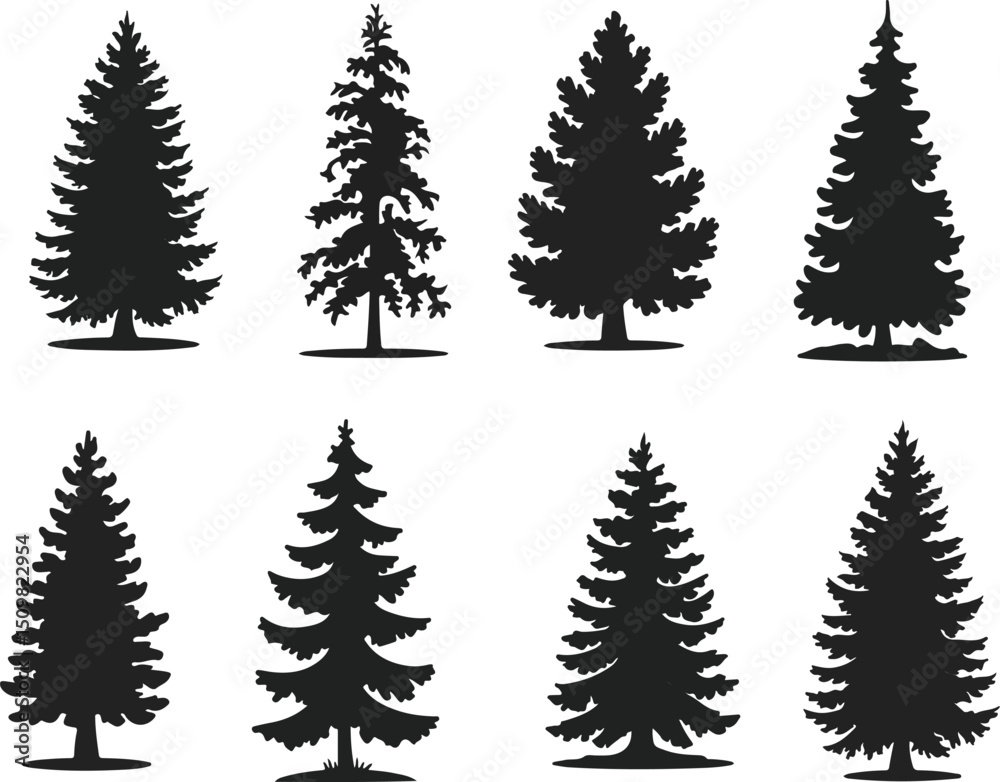 Obraz premium Set of Christmas Trees Silhouette Illustration