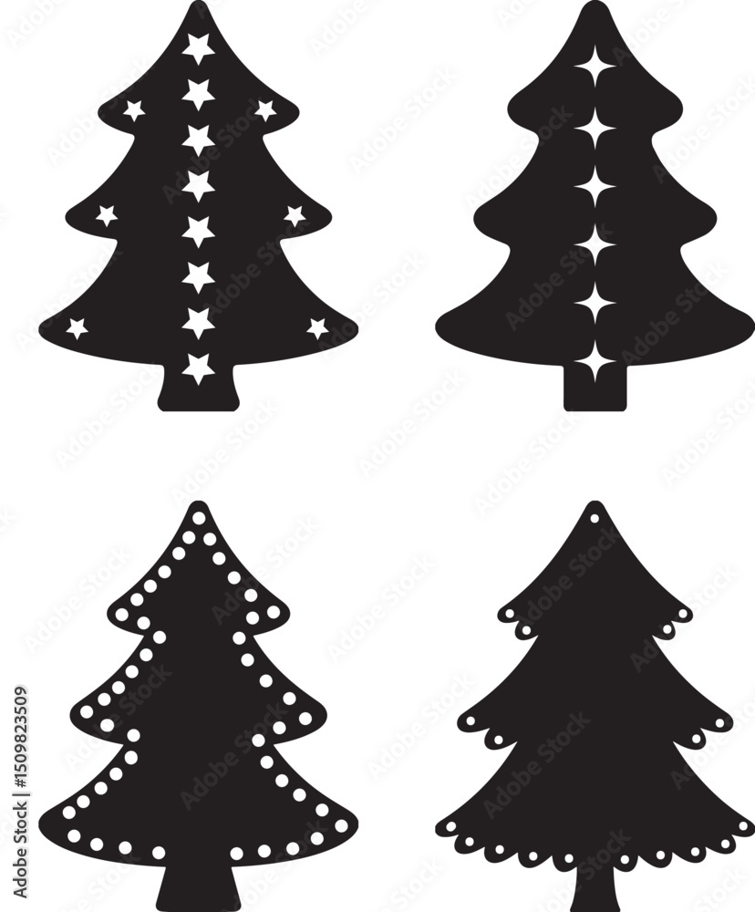 Obraz premium Christmas Tree Set Silhouettes with Decorations