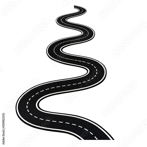 Winding Road with Curves Isolated on Transparent Background