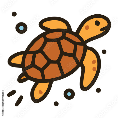 Adorable flat design icon of a sea turtle swimming, symbolizing marine life and ocean ecosystems. Perfect for aquatic and wildlife themes.