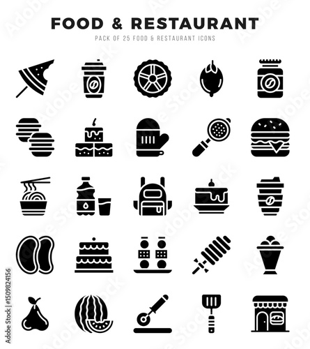Food and Restaurant Icons bundle. Glyph style Icons. Vector illustration.