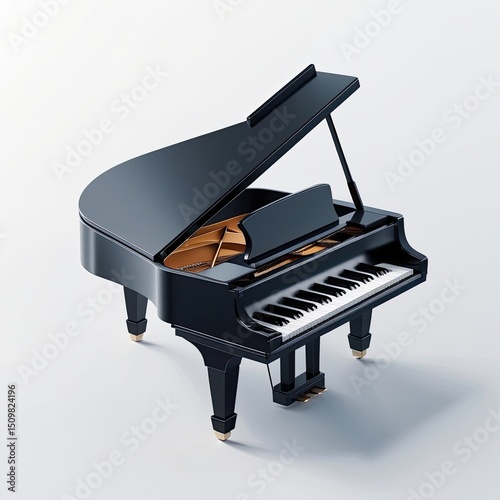 Sleek Modern Isometric Grand Piano with Open Lid