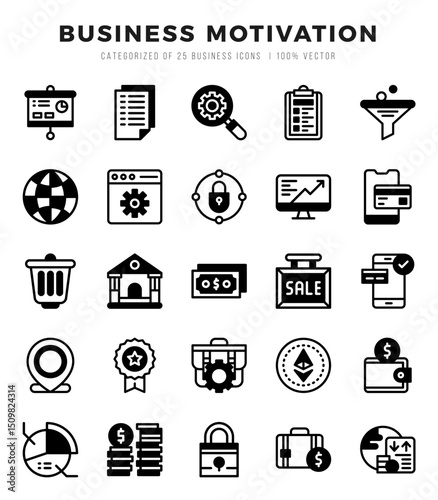 Business Motivation icons set. Collection of simple Lineal Filled web icons.