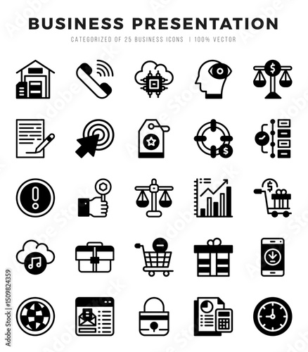 Simple Set of Business Presentation Related Vector Lineal Filled Icons.