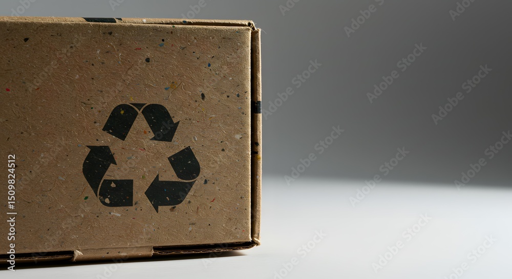 Obraz premium Eco-Friendly Packaging Sustainable Cardboard Box with Recycling Symbol - Promoting Green Initiatives and Responsible Consumption