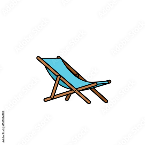Beach chair icon in flat blue and brown style
