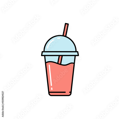 Cold drink cup icon in flat pink and blue style