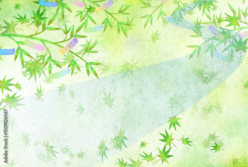 七夕　天の川　もみじ　葉　背景