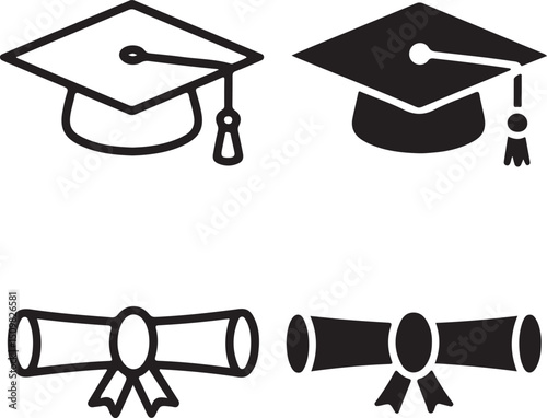 vector graduation cap and diploma icons	
