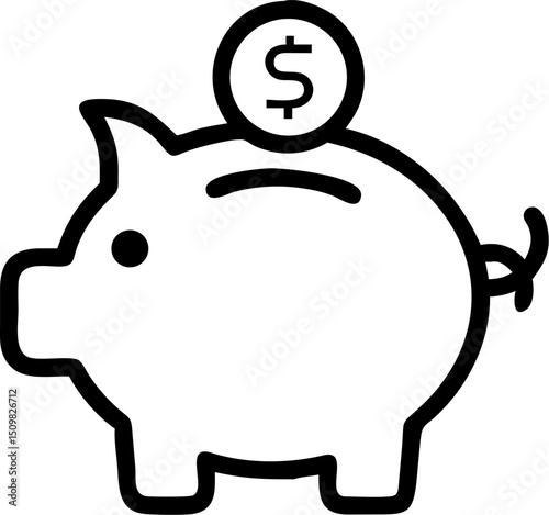 piggy bank vector outline icon on white or transparent background	