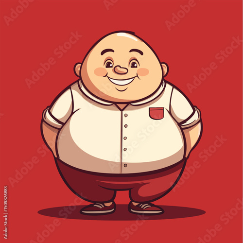 Cheerful Overweight Cartoon Man in Red and White Outfit