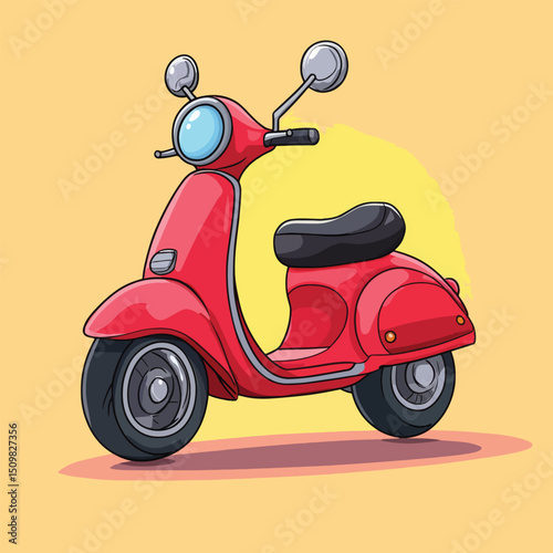 Classic Red Scooter Illustration Three Quarter View