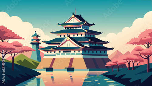 Vector illustration of Osaka Castle