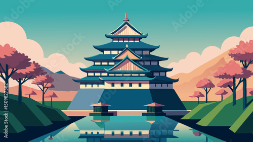 Vector illustration of Osaka Castle