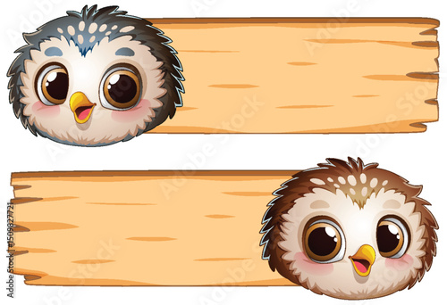 Cute Owls on Wooden Signboards
